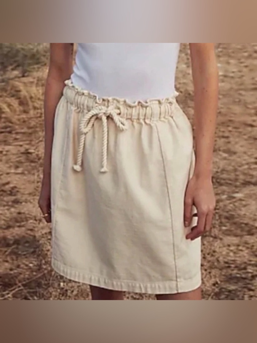 J. Crew Rope Tie Waist Pull On Mini Skirt Casual Cotton Canvas Cream Size XXS